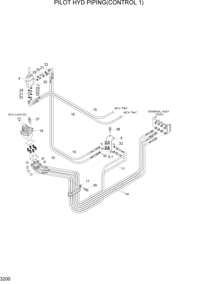 Схема запчастей Hyundai R170W7A - PAGE 3200 PILOT HYD PIPING(CONTROL 1) ГИДРАВЛИЧЕСКАЯ СИСТЕМА