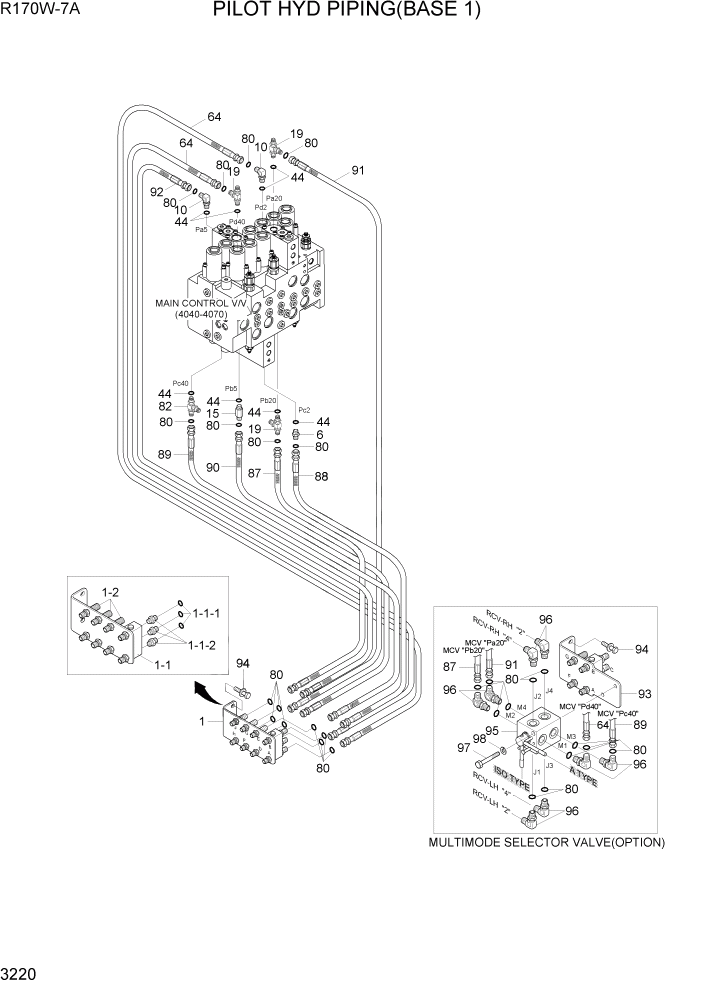 Схема запчастей Hyundai R170W7A - PAGE 3220 PILOT HYD PIPING(BASE 1) ГИДРАВЛИЧЕСКАЯ СИСТЕМА