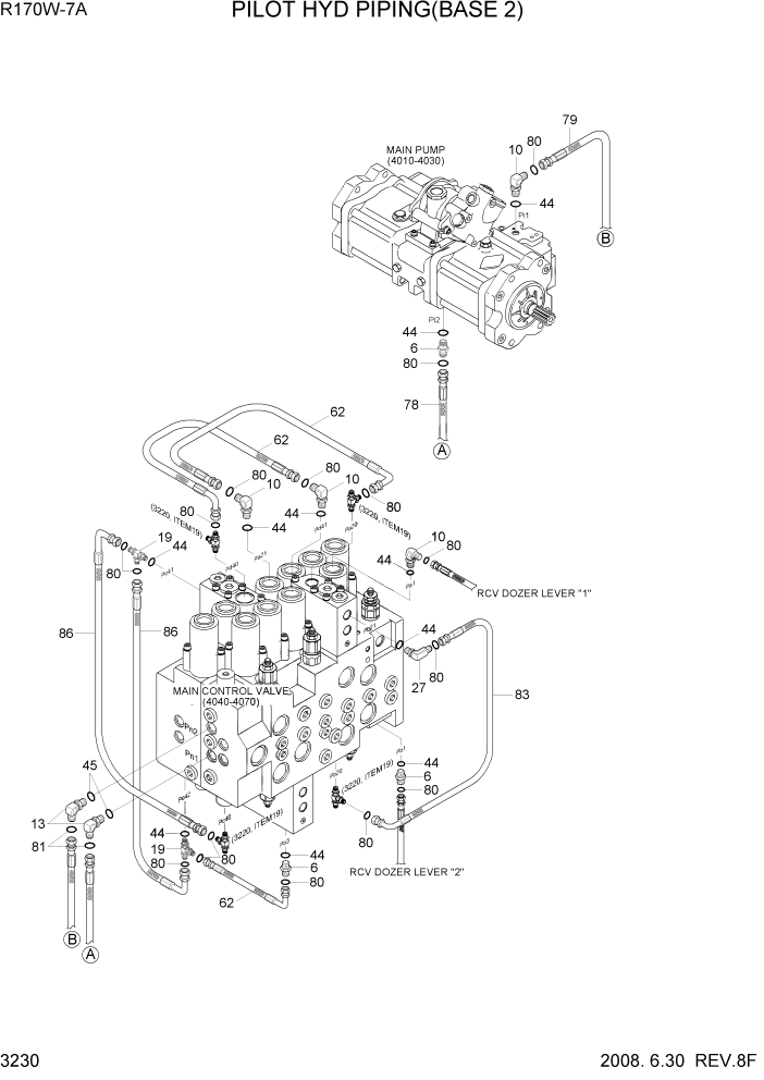 Схема запчастей Hyundai R170W7A - PAGE 3230 PILOT HYD PIPING(BASE 2) ГИДРАВЛИЧЕСКАЯ СИСТЕМА