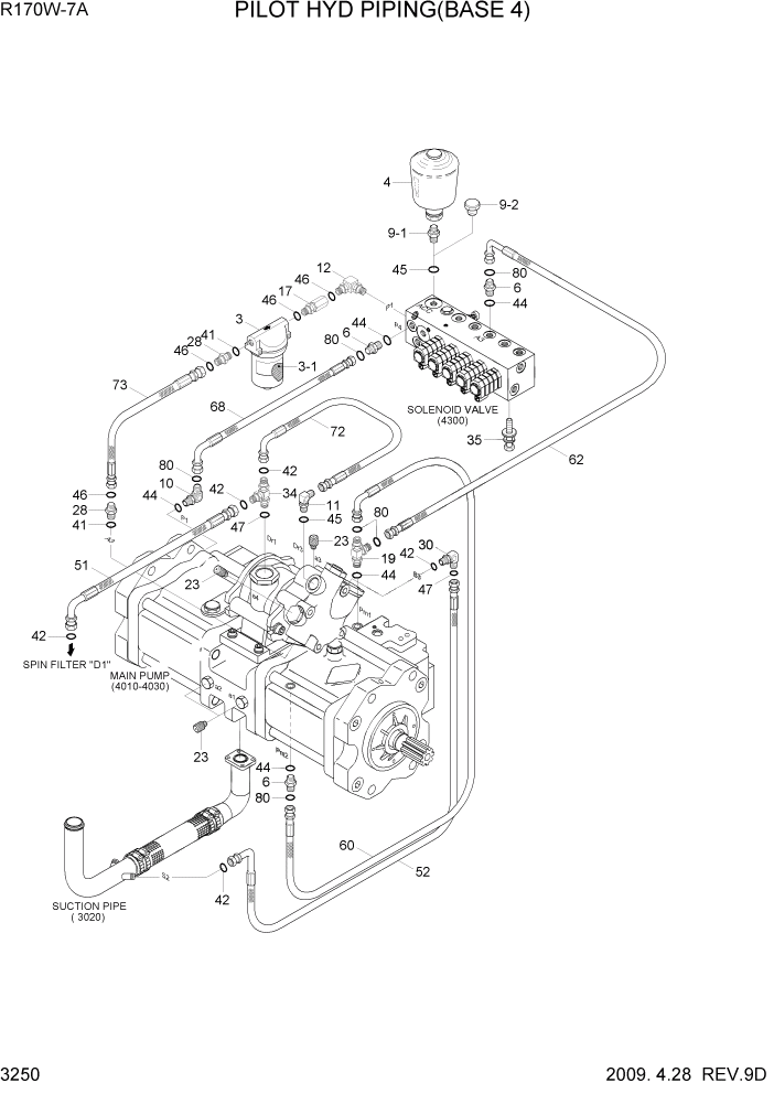 Схема запчастей Hyundai R170W7A - PAGE 3250 PILOT HYD PIPING(BASE 4) ГИДРАВЛИЧЕСКАЯ СИСТЕМА