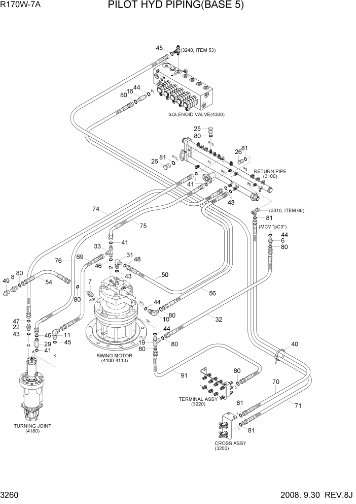 Схема запчастей Hyundai R170W7A - PAGE 3260 PILOT HYD PIPING(BASE 5) ГИДРАВЛИЧЕСКАЯ СИСТЕМА