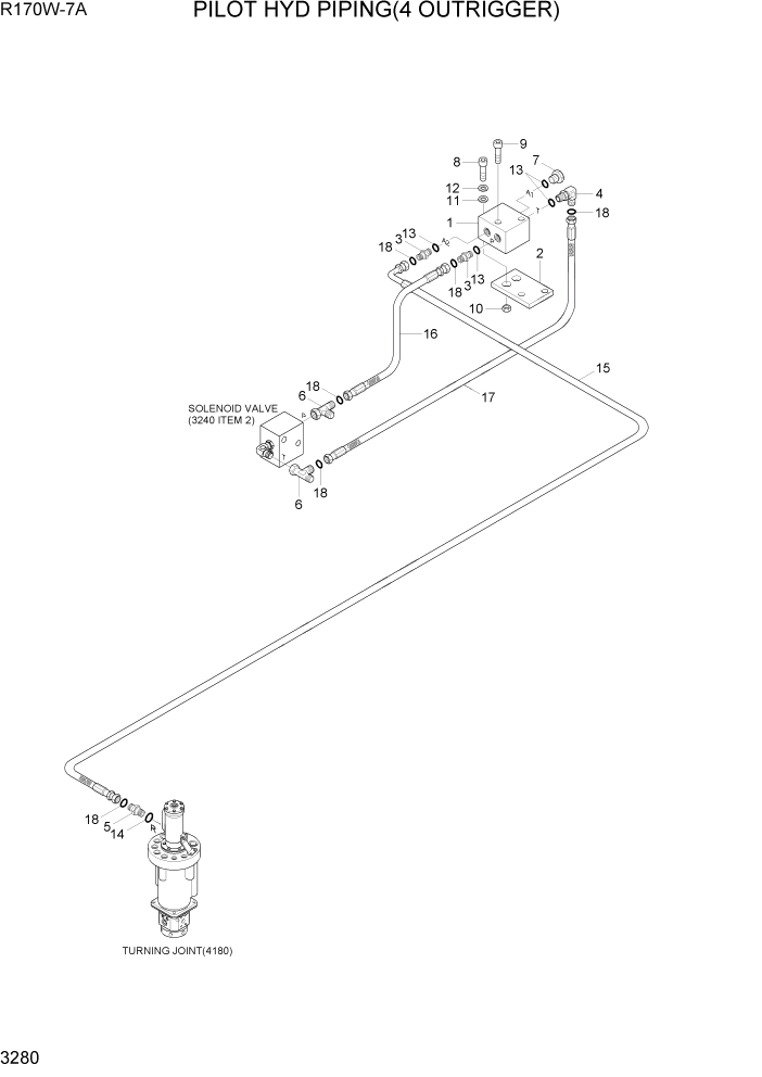 Схема запчастей Hyundai R170W7A - PAGE 3280 PILOT HYD PIPING(4 OUTRIGGER) ГИДРАВЛИЧЕСКАЯ СИСТЕМА