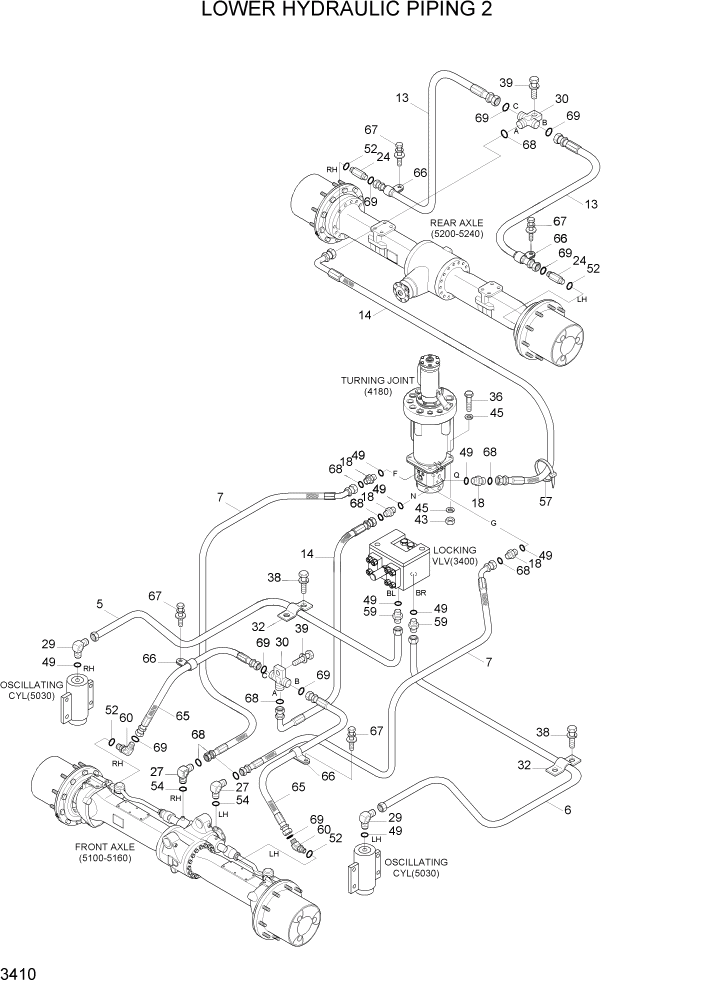 Схема запчастей Hyundai R170W7A - PAGE 3410 LOWER HYDRAULIC PIPING 2 ГИДРАВЛИЧЕСКАЯ СИСТЕМА