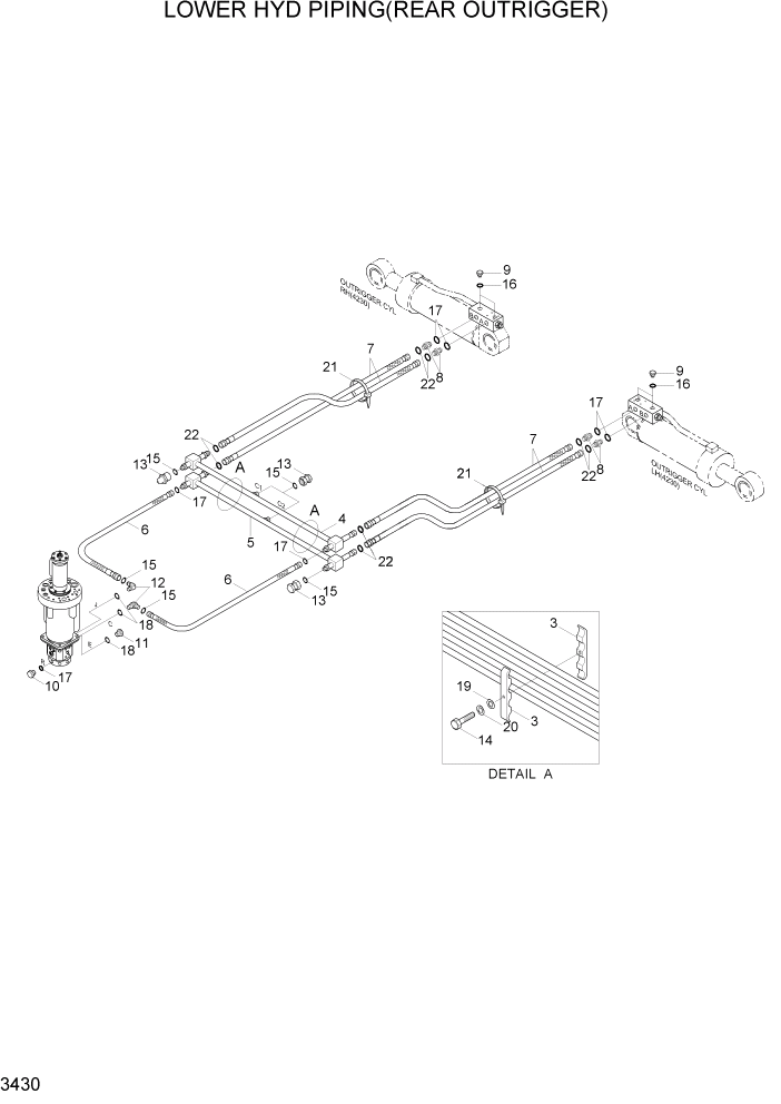 Схема запчастей Hyundai R170W7A - PAGE 3430 LOWER HYD PIPING(REAR OUTRIGGER) ГИДРАВЛИЧЕСКАЯ СИСТЕМА