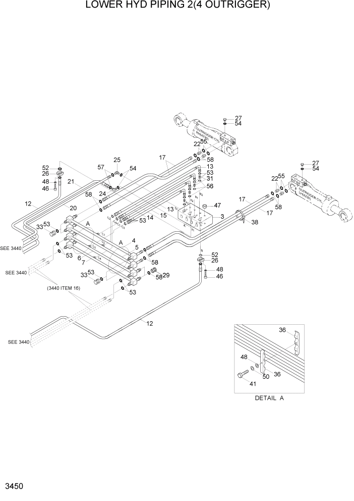 Схема запчастей Hyundai R170W7A - PAGE 3450 LOWER HYD PIPING 2(4 OUTRIGGER) ГИДРАВЛИЧЕСКАЯ СИСТЕМА