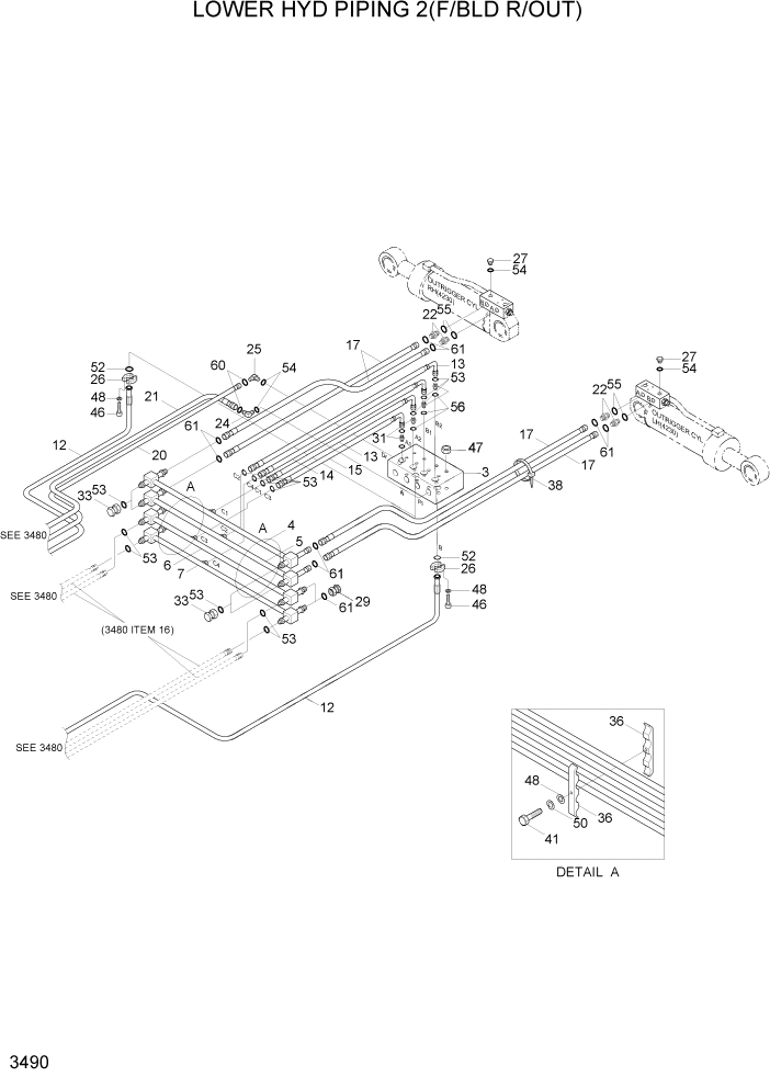 Схема запчастей Hyundai R170W7A - PAGE 3490 LOWER HYD PIPING 2(F/BLD R/OUT) ГИДРАВЛИЧЕСКАЯ СИСТЕМА