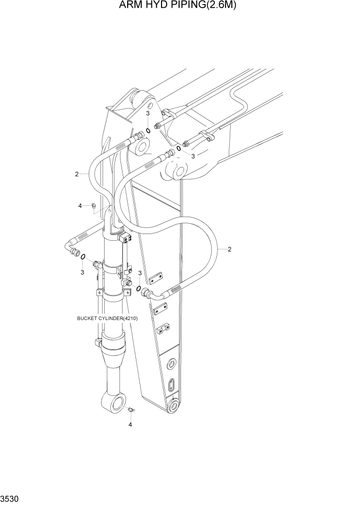 Схема запчастей Hyundai R170W7A - PAGE 3530 ARM HYD PIPING(2.6M) ГИДРАВЛИЧЕСКАЯ СИСТЕМА