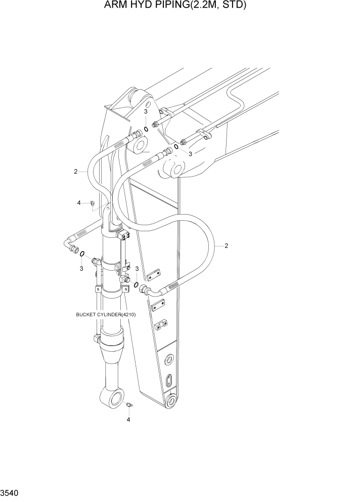 Схема запчастей Hyundai R170W7A - PAGE 3540 ARM HYD PIPING(2.2M, STD) ГИДРАВЛИЧЕСКАЯ СИСТЕМА