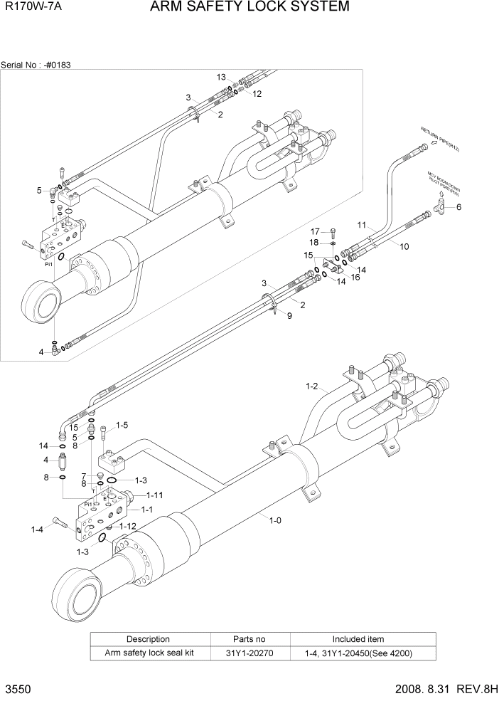 Схема запчастей Hyundai R170W7A - PAGE 3550 ARM SAFETY LOCK SYSTEM ГИДРАВЛИЧЕСКАЯ СИСТЕМА