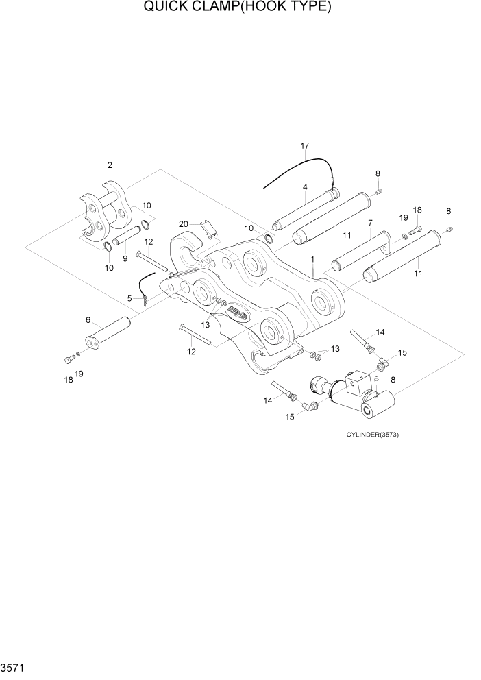 Схема запчастей Hyundai R170W7A - PAGE 3571 QUICK CLAMP(HOOK TYPE) ГИДРАВЛИЧЕСКАЯ СИСТЕМА