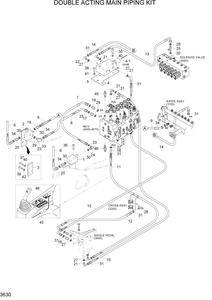 Схема запчастей Hyundai R170W7A - PAGE 3630 DOUBLE ACTING MAIN PIPING KIT ГИДРАВЛИЧЕСКАЯ СИСТЕМА