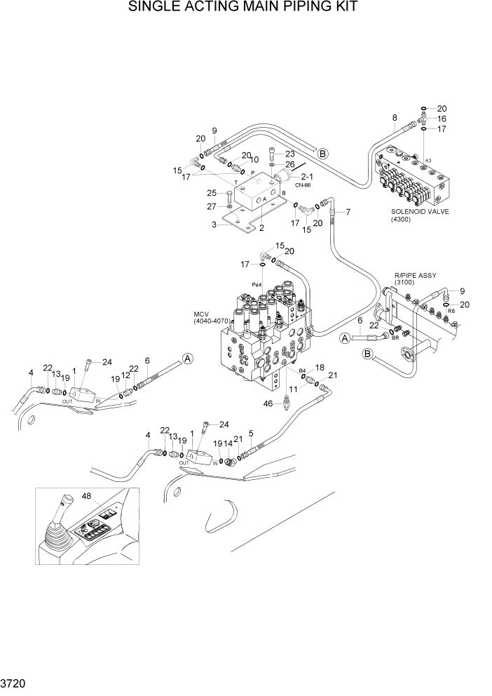 Схема запчастей Hyundai R170W7A - PAGE 3720 SINGLE ACTING MAIN PIPING KIT ГИДРАВЛИЧЕСКАЯ СИСТЕМА