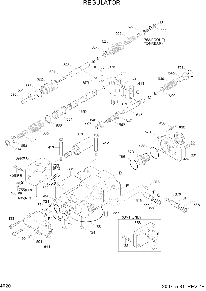 Схема запчастей Hyundai R170W7A - PAGE 4020 REGULATOR ГИДРАВЛИЧЕСКИЕ КОМПОНЕНТЫ