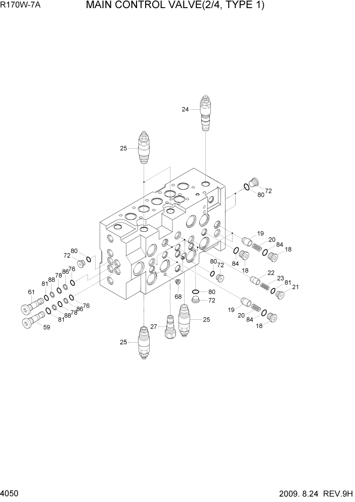 Схема запчастей Hyundai R170W7A - PAGE 4050 MAIN CONTROL VALVE(2/4, TYPE 1) ГИДРАВЛИЧЕСКИЕ КОМПОНЕНТЫ