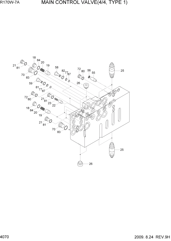 Схема запчастей Hyundai R170W7A - PAGE 4070 MAIN CONTROL VALVE(4/4, TYPE 1) ГИДРАВЛИЧЕСКИЕ КОМПОНЕНТЫ