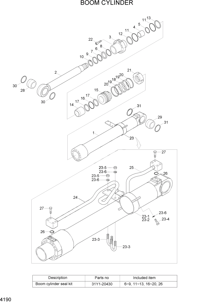 Схема запчастей Hyundai R170W7A - PAGE 4190 BOOM CYLINDER ГИДРАВЛИЧЕСКИЕ КОМПОНЕНТЫ