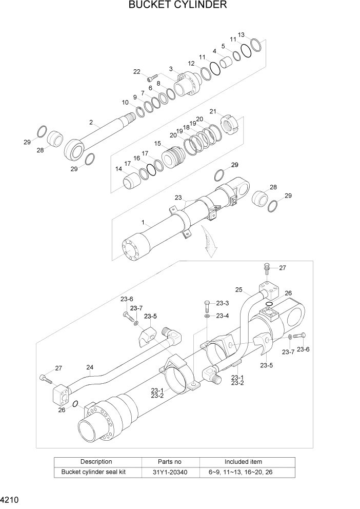 Схема запчастей Hyundai R170W7A - PAGE 4210 BUCKET CYLINDER ГИДРАВЛИЧЕСКИЕ КОМПОНЕНТЫ