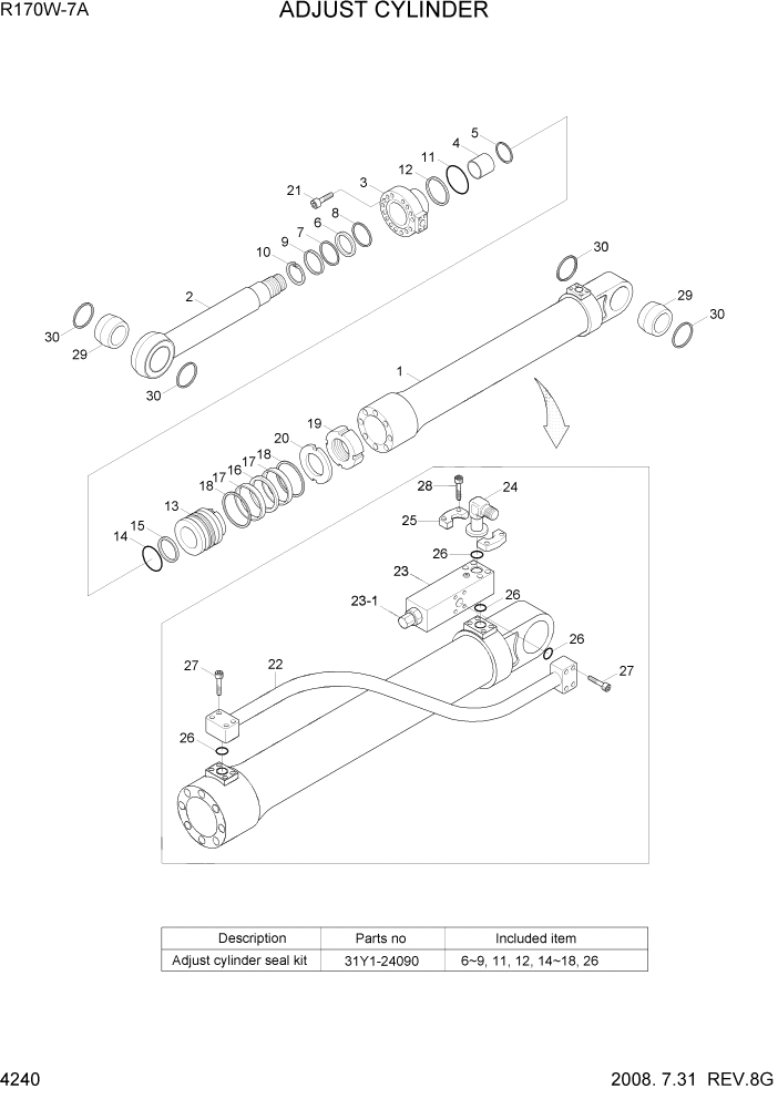 Схема запчастей Hyundai R170W7A - PAGE 4240 ADJUST CYLINDER ГИДРАВЛИЧЕСКИЕ КОМПОНЕНТЫ