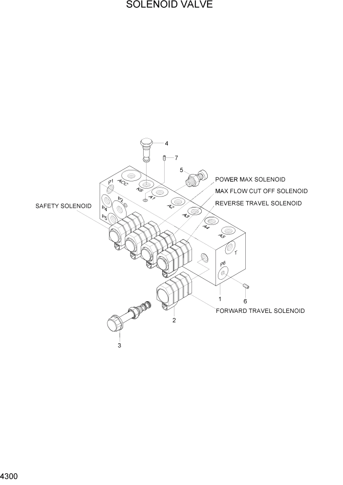 Схема запчастей Hyundai R170W7A - PAGE 4300 SOLENOID VALVE ГИДРАВЛИЧЕСКИЕ КОМПОНЕНТЫ