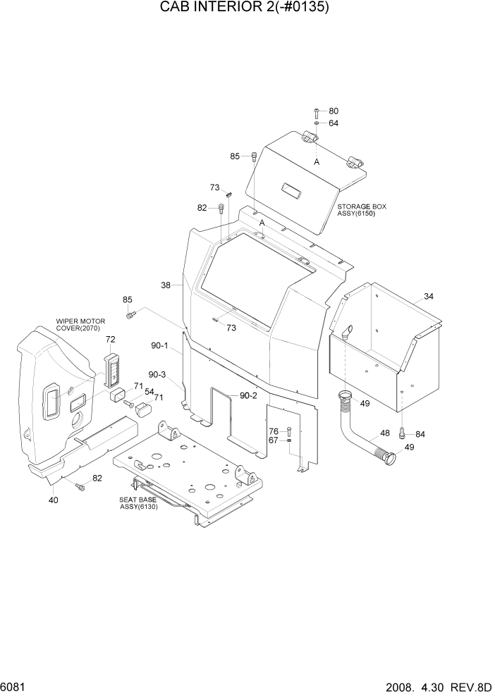 Схема запчастей Hyundai R170W7A - PAGE 6081 CAB INTERIOR 2(-#0135) СТРУКТУРА