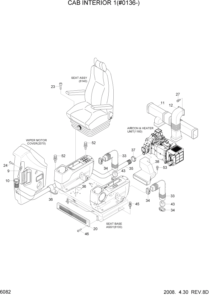 Схема запчастей Hyundai R170W7A - PAGE 6082 CAB INTERIOR 1(#0136-) СТРУКТУРА