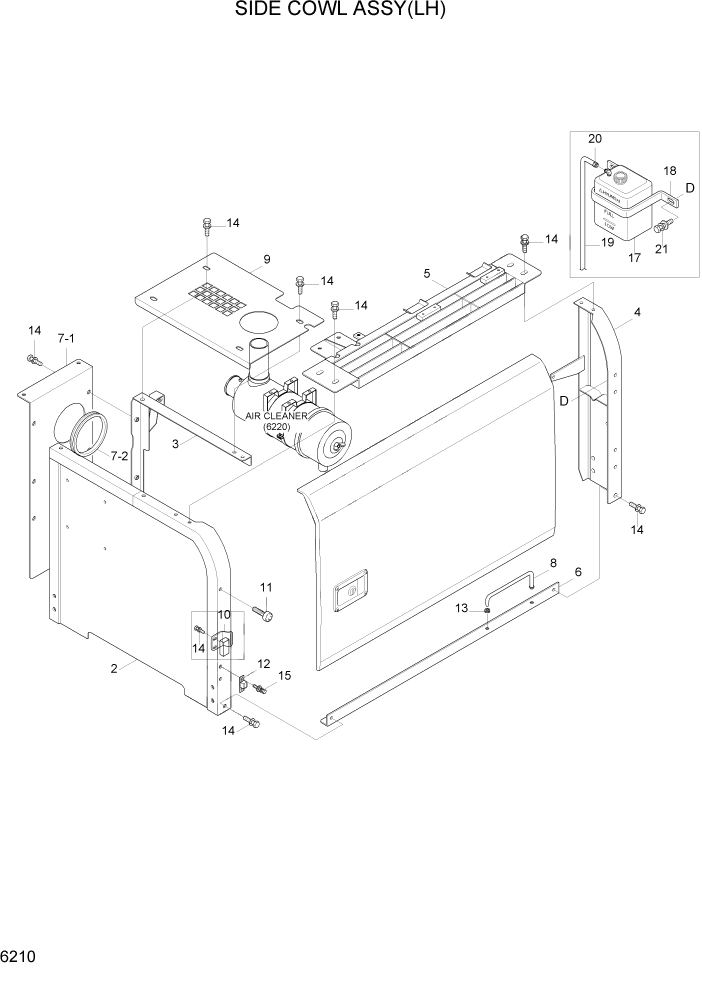 Схема запчастей Hyundai R170W7A - PAGE 6210 SIDE COWL ASSY(LH) СТРУКТУРА