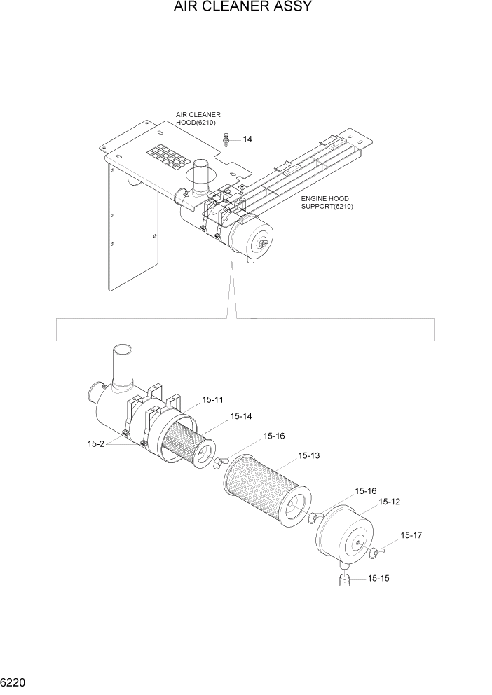 Схема запчастей Hyundai R170W7A - PAGE 6220 AIR CLEANER ASSY СТРУКТУРА