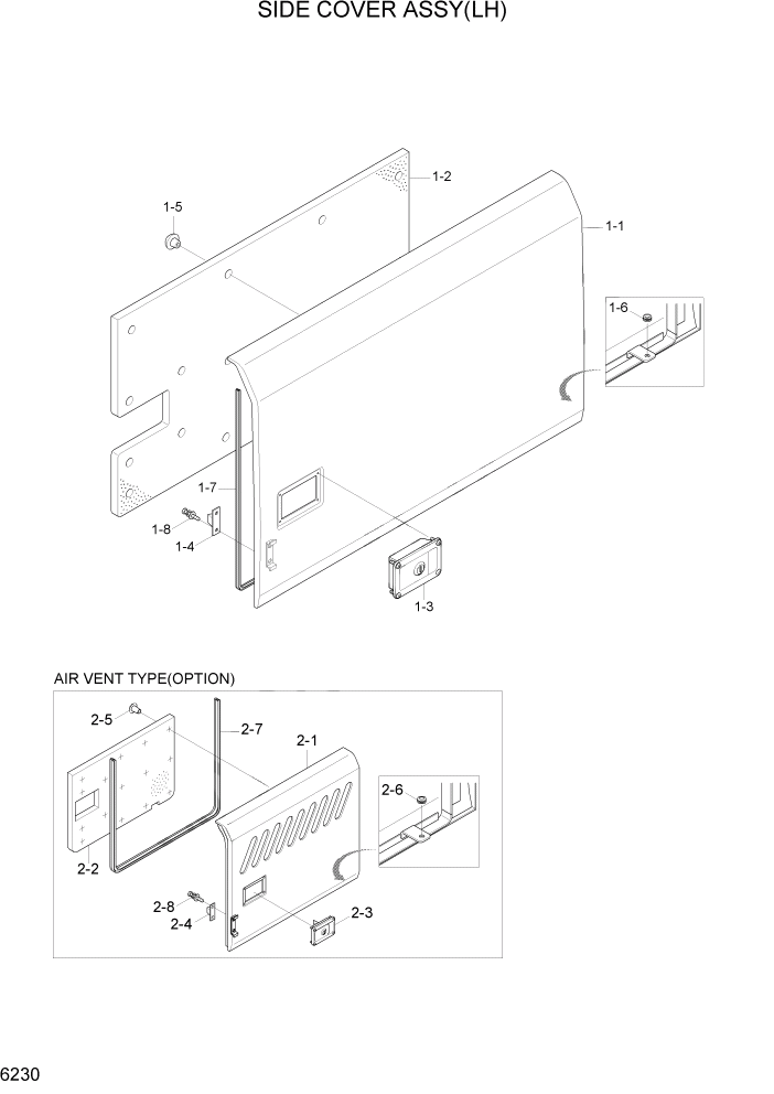 Схема запчастей Hyundai R170W7A - PAGE 6230 SIDE COVER ASSY(LH) СТРУКТУРА