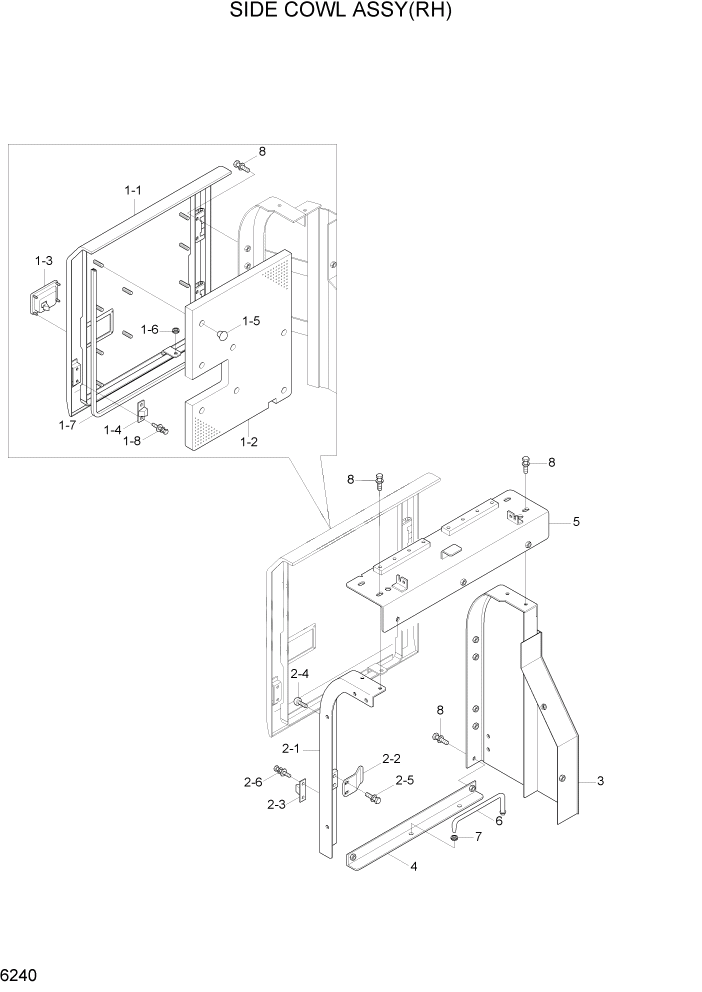 Схема запчастей Hyundai R170W7A - PAGE 6240 SIDE COWL ASSY(RH) СТРУКТУРА