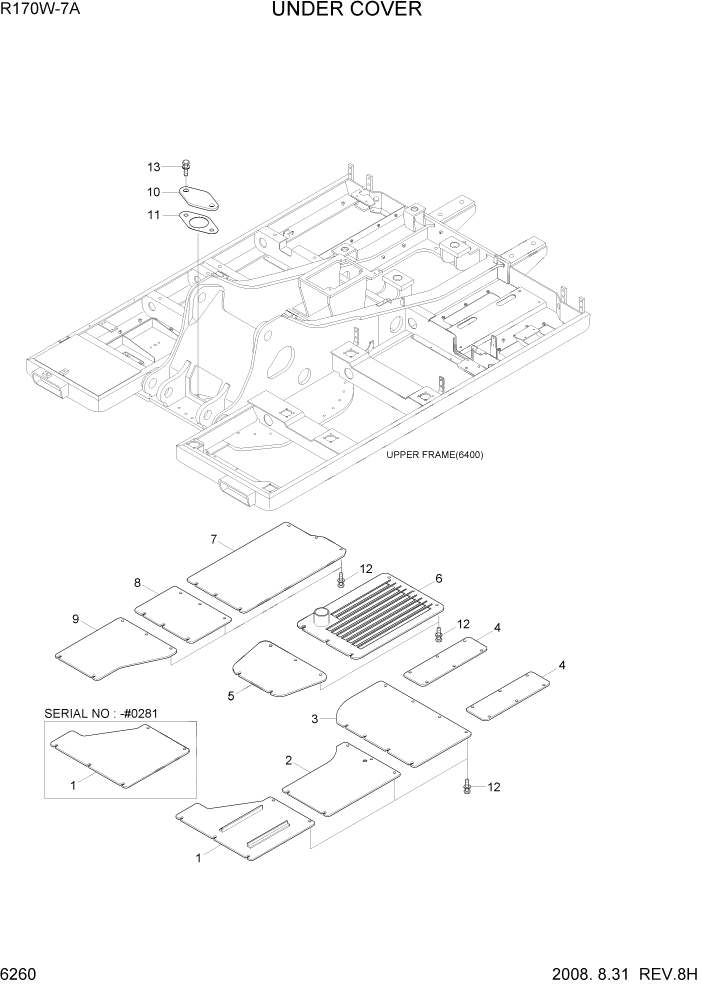 Схема запчастей Hyundai R170W7A - PAGE 6260 UNDER COVER СТРУКТУРА