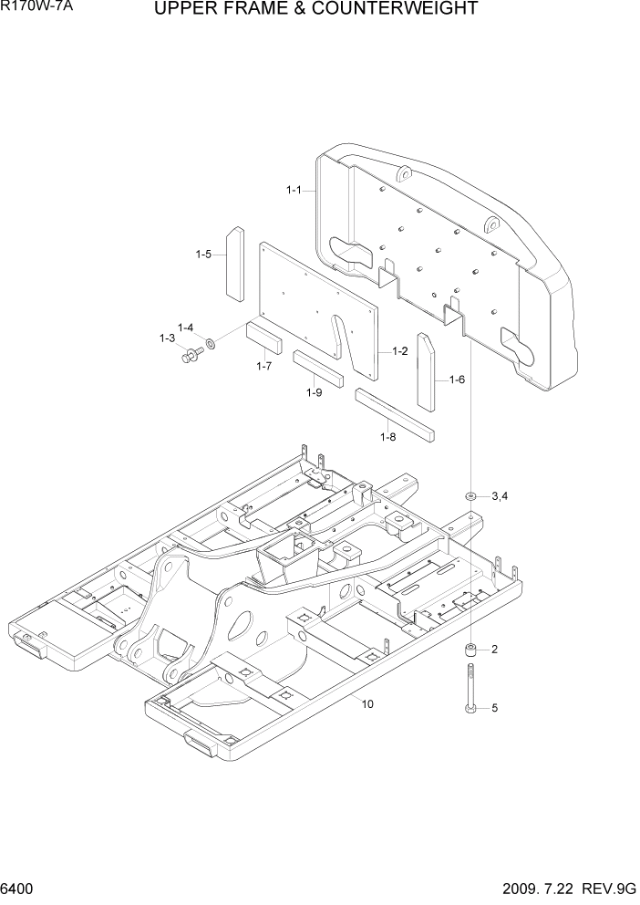 Схема запчастей Hyundai R170W7A - PAGE 6400 UPPER FRAME & COUNTERWEIGHT СТРУКТУРА