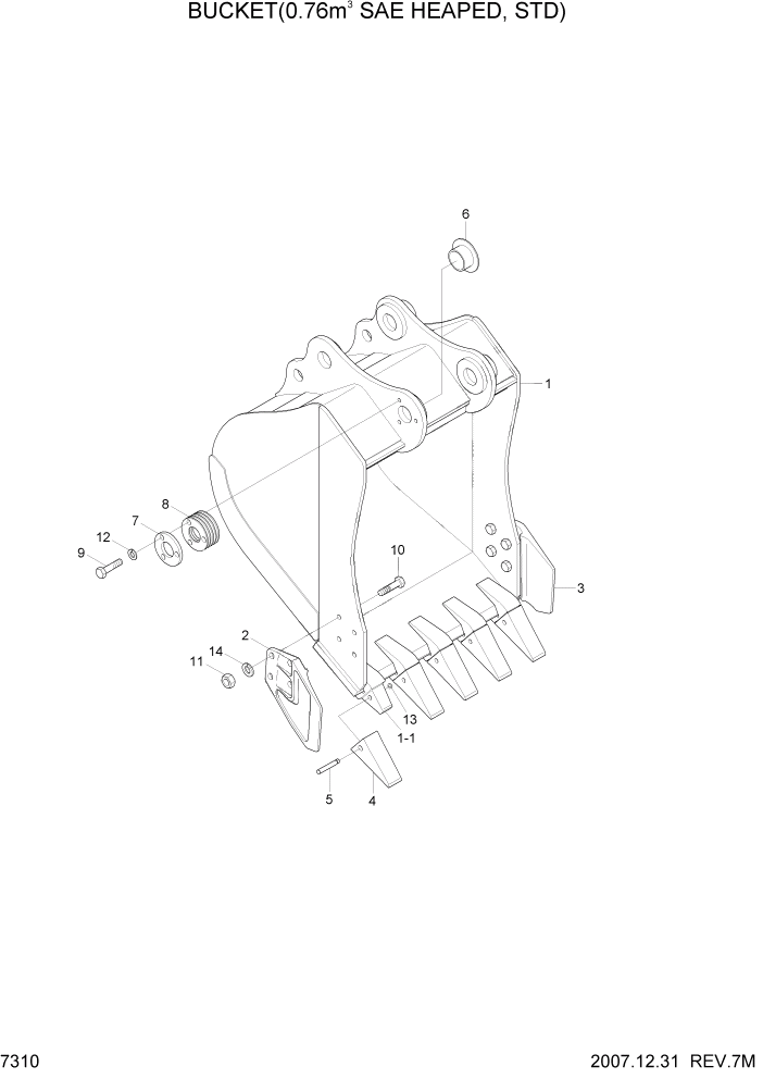 Схема запчастей Hyundai R170W7A - PAGE 7310 BUCKET(0.76M3 SAE HEAPED, STD) РАБОЧЕЕ ОБОРУДОВАНИЕ