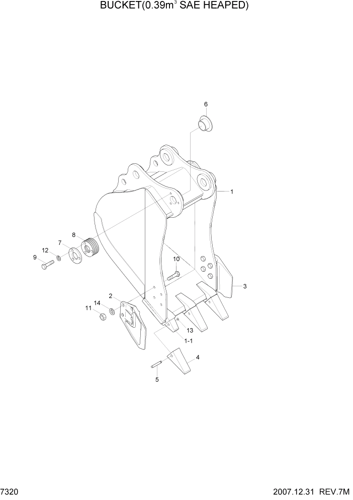 Схема запчастей Hyundai R170W7A - PAGE 7320 BUCKET(0.39M3 SAE HEAPED) РАБОЧЕЕ ОБОРУДОВАНИЕ