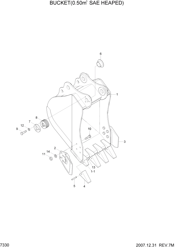 Схема запчастей Hyundai R170W7A - PAGE 7330 BUCKET(0.50M3 SAE HEAPED) РАБОЧЕЕ ОБОРУДОВАНИЕ