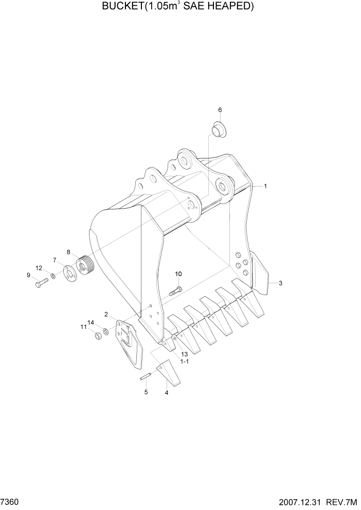 Схема запчастей Hyundai R170W7A - PAGE 7360 BUCKET(1.05M3 SAE HEAPED) РАБОЧЕЕ ОБОРУДОВАНИЕ