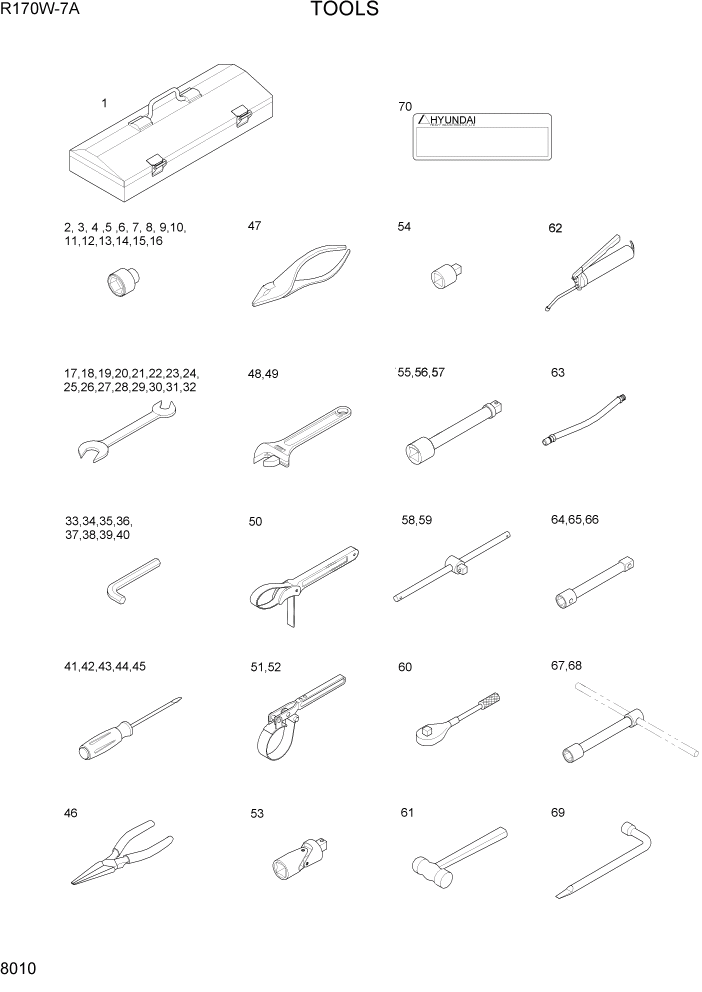 Схема запчастей Hyundai R170W7A - PAGE 8010 TOOLS ДРУГИЕ ЧАСТИ