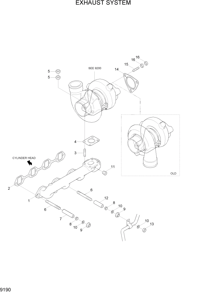 Схема запчастей Hyundai R170W7A - PAGE 9190 EXHAUST SYSTEM ДВИГАТЕЛЬ БАЗА