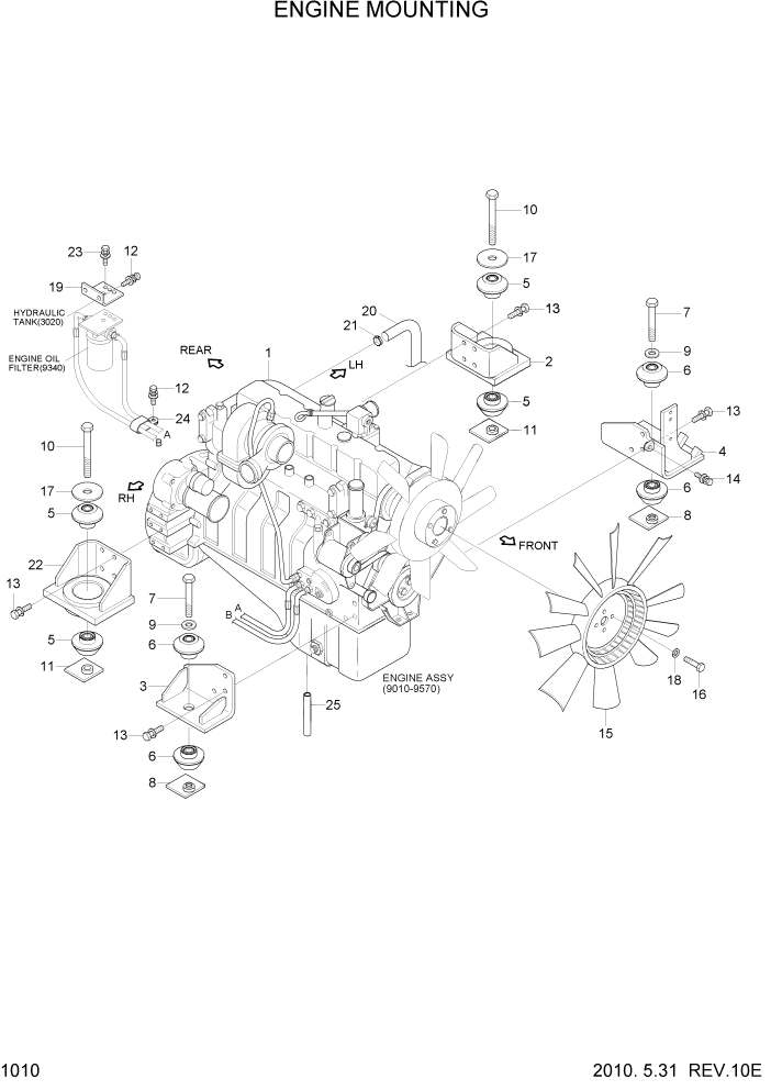 Схема запчастей Hyundai R200W7 - PAGE 1010 ENGINE MOUNTING СИСТЕМА ДВИГАТЕЛЯ