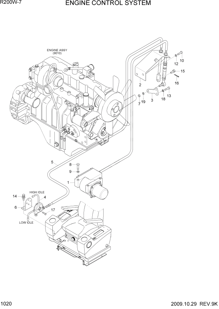 Схема запчастей Hyundai R200W7 - PAGE 1020 ENGINE CONTROL SYSTEM СИСТЕМА ДВИГАТЕЛЯ