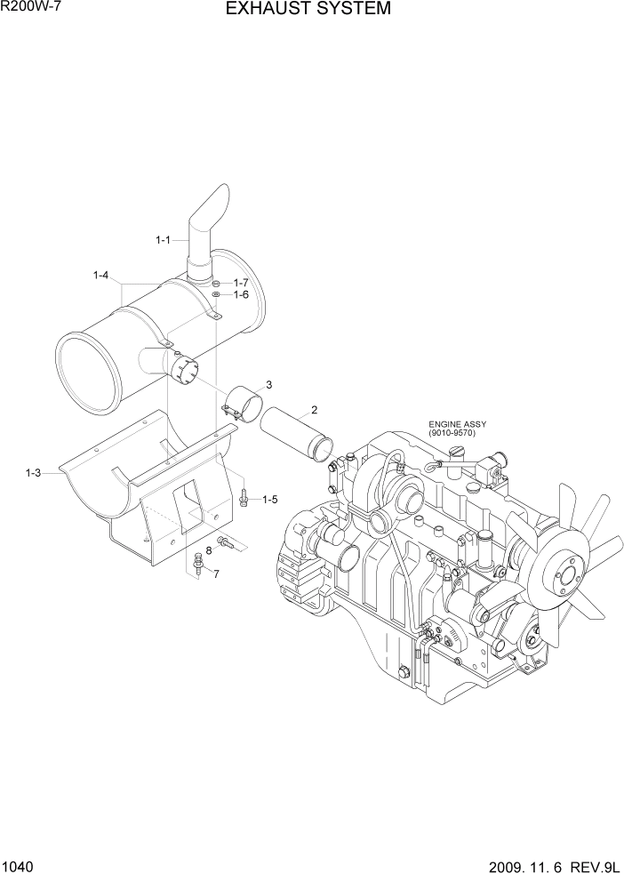 Схема запчастей Hyundai R200W7 - PAGE 1040 EXHAUST SYSTEM СИСТЕМА ДВИГАТЕЛЯ