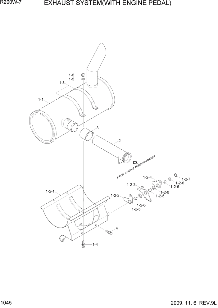 Схема запчастей Hyundai R200W7 - PAGE 1045 EXHAUST SYSTEM(WITH ENGINE PEDAL) СИСТЕМА ДВИГАТЕЛЯ