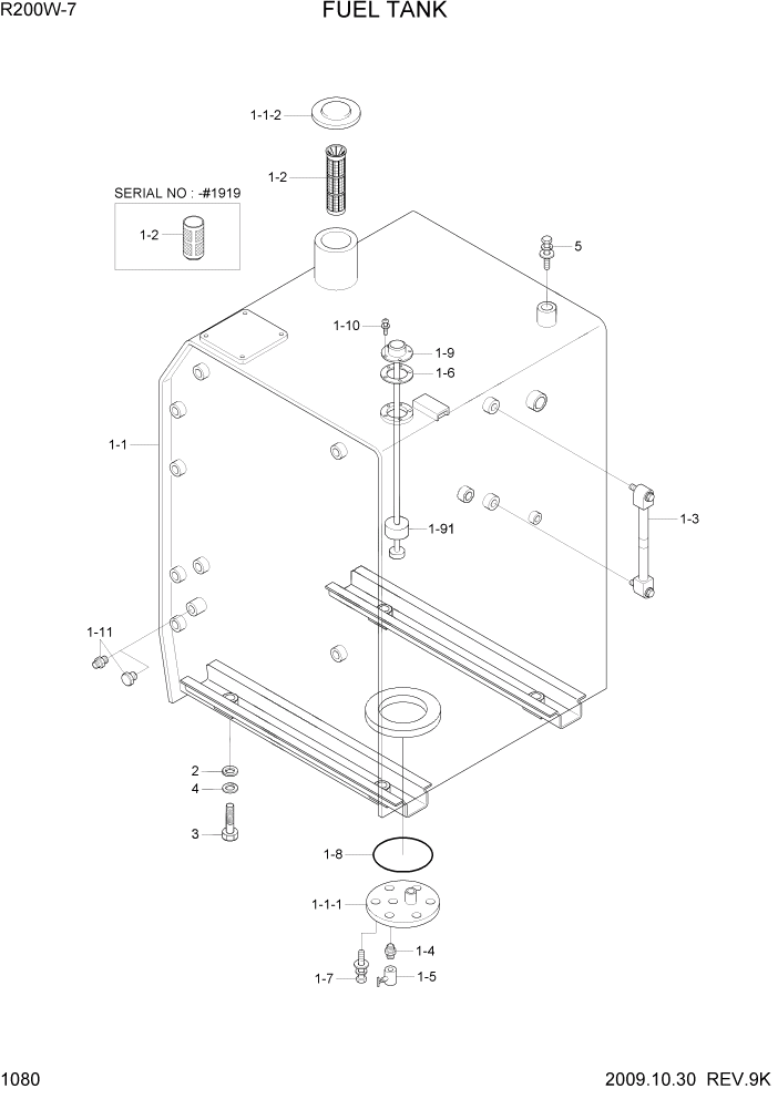 Схема запчастей Hyundai R200W7 - PAGE 1080 FUEL TANK СИСТЕМА ДВИГАТЕЛЯ