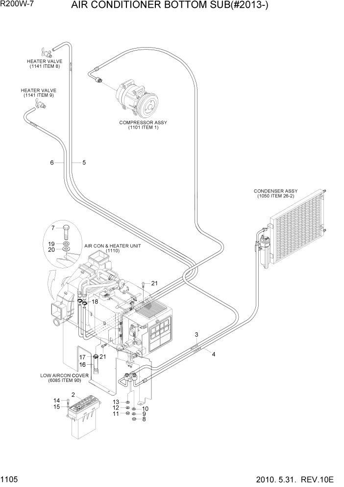 Схема запчастей Hyundai R200W7 - PAGE 1105 AIR CONDITIONER BOTTOM SUB(#2013-) СИСТЕМА ДВИГАТЕЛЯ