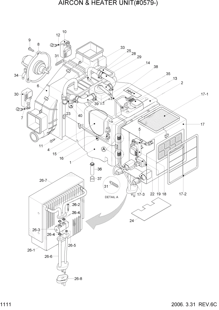 Схема запчастей Hyundai R200W7 - PAGE 1111 AIRCON & HEATER UNIT(#0579-) СИСТЕМА ДВИГАТЕЛЯ