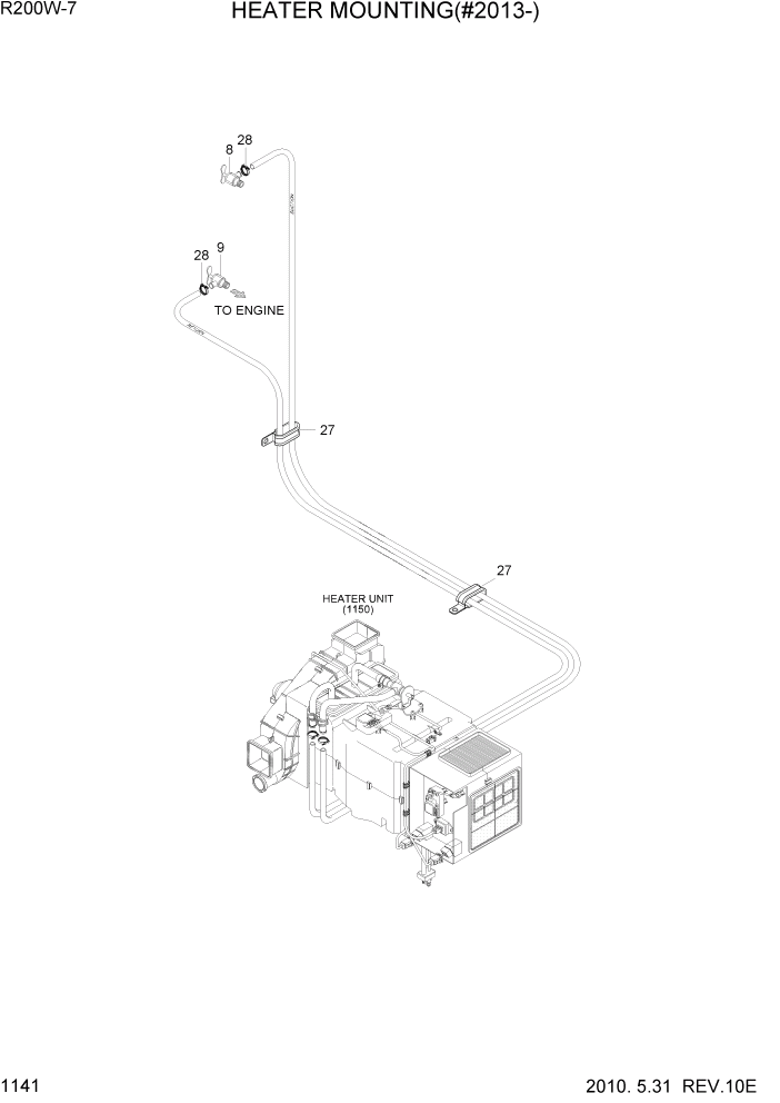 Схема запчастей Hyundai R200W7 - PAGE 1141 HEATER MOUNTING(#2013-) СИСТЕМА ДВИГАТЕЛЯ