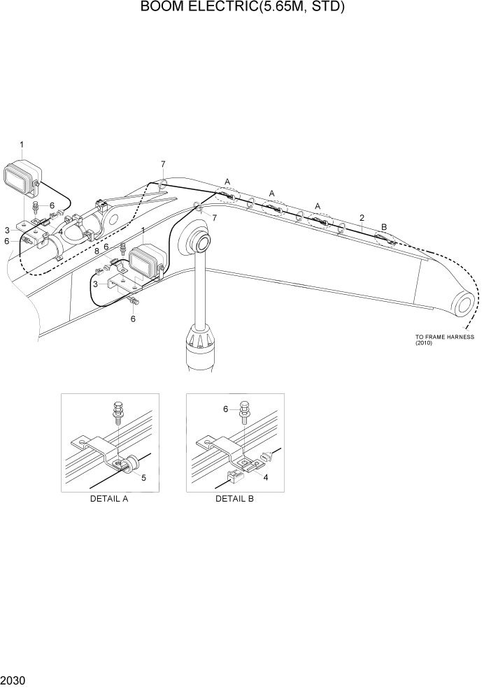 Схема запчастей Hyundai R200W7 - PAGE 2030 BOOM ELECTRIC(5.65M, STD) ЭЛЕКТРИЧЕСКАЯ СИСТЕМА