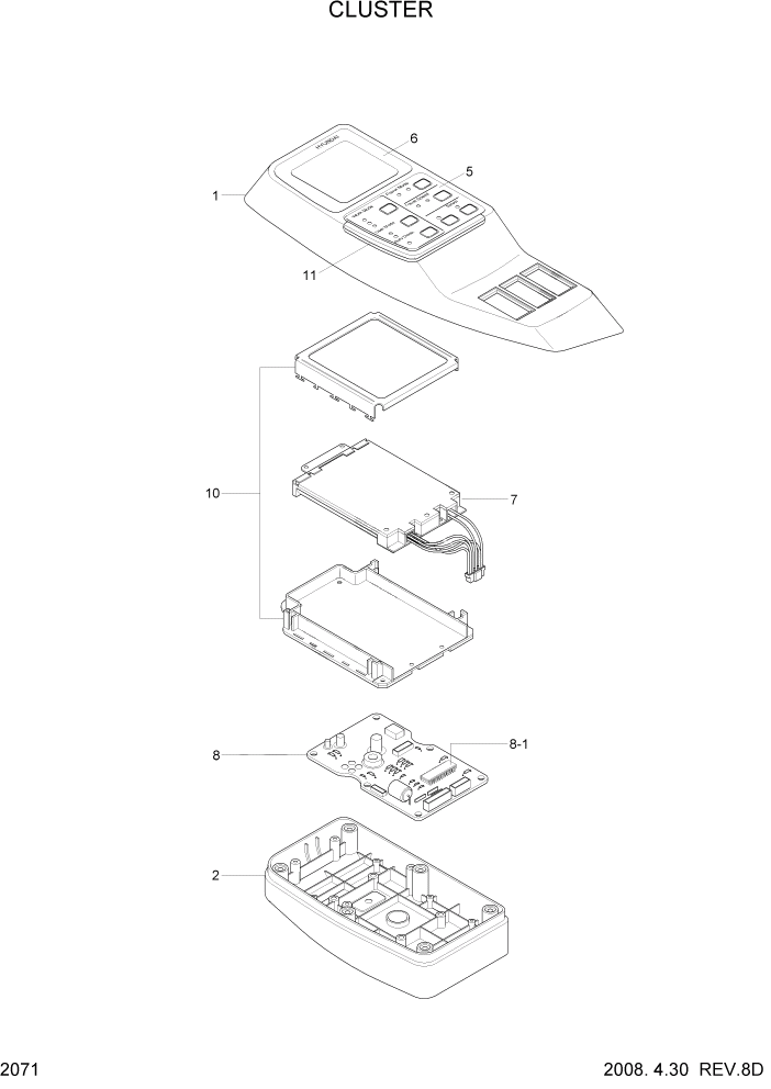 Схема запчастей Hyundai R200W7 - PAGE 2071 CLUSTER ЭЛЕКТРИЧЕСКАЯ СИСТЕМА