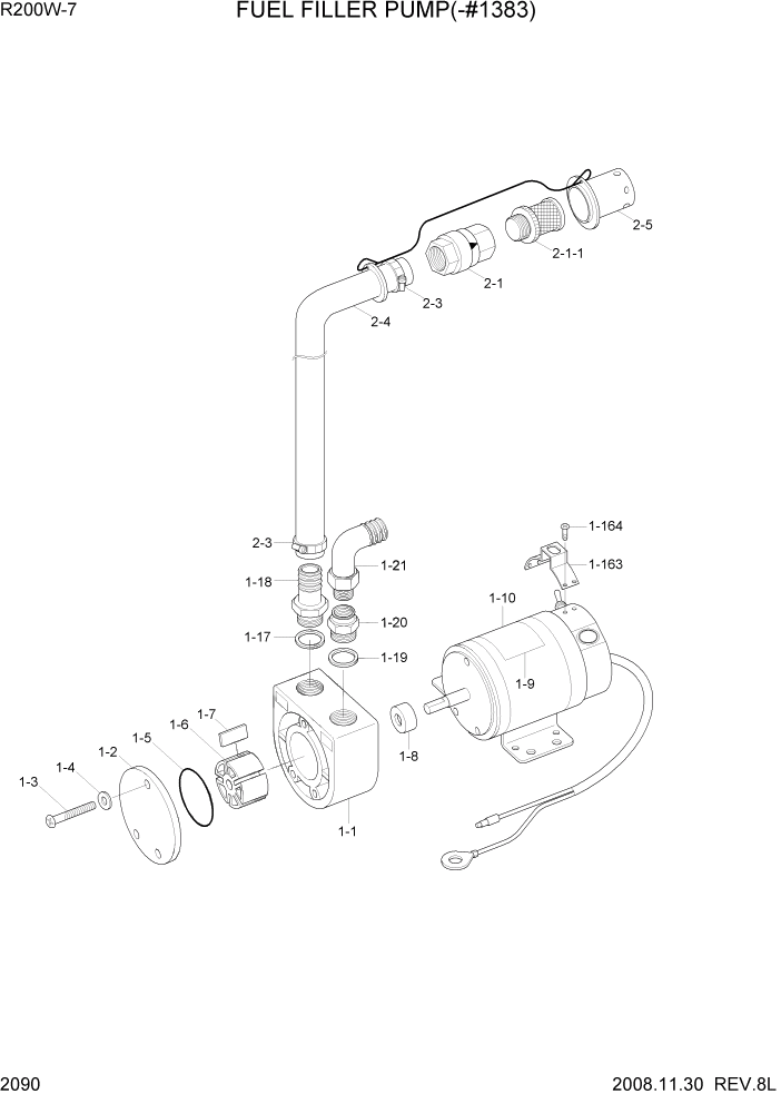 Схема запчастей Hyundai R200W7 - PAGE 2090 FUEL FILLER PUMP(-#1383) ЭЛЕКТРИЧЕСКАЯ СИСТЕМА