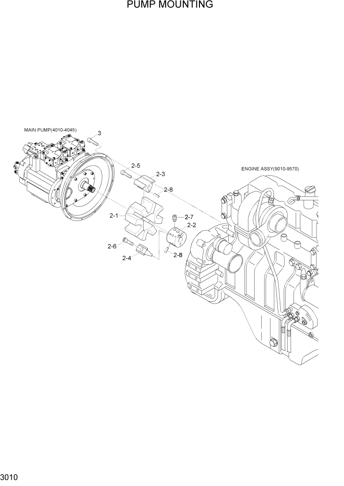 Схема запчастей Hyundai R200W7 - PAGE 3010 PUMP MOUNTING ГИДРАВЛИЧЕСКАЯ СИСТЕМА