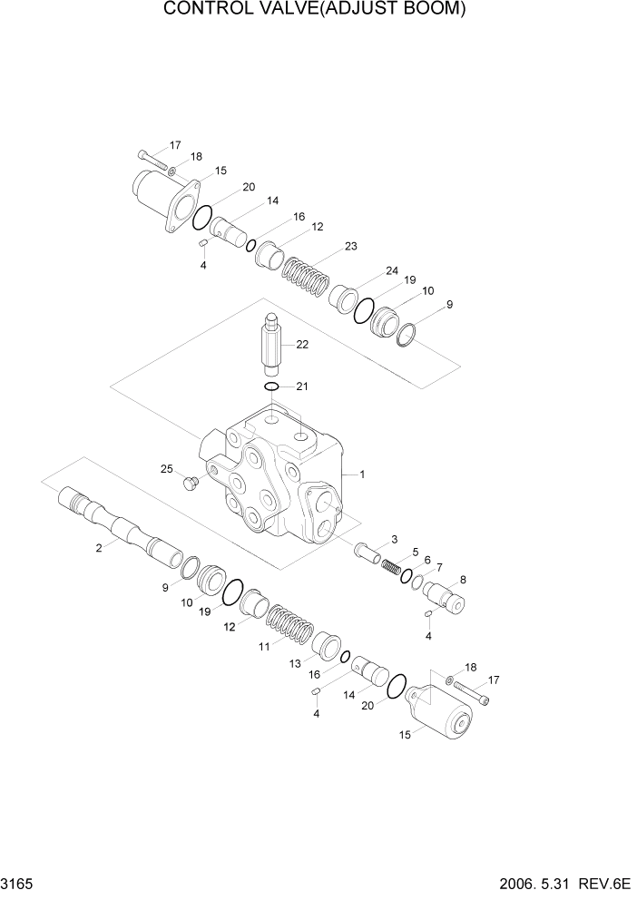 Схема запчастей Hyundai R200W7 - PAGE 3165 CONTROL VALVE(ADJUST BOOM, #0136-) ГИДРАВЛИЧЕСКАЯ СИСТЕМА